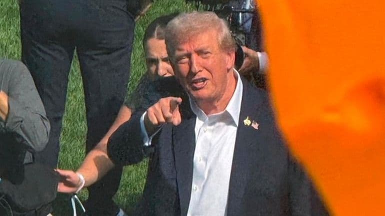 President Donald&nbsp;Trump near the First Tee at the Bethpage Black course during the Ryder Cup competition&nbsp;on Friday.